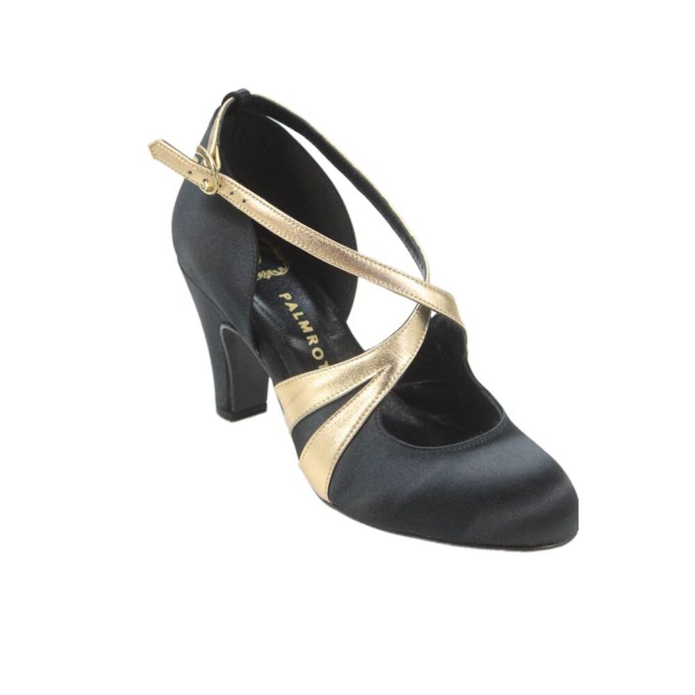 Pertti Palmroth Womens Closed Toe Ankle Strap Gold Tone Pumps Black Size 6.5